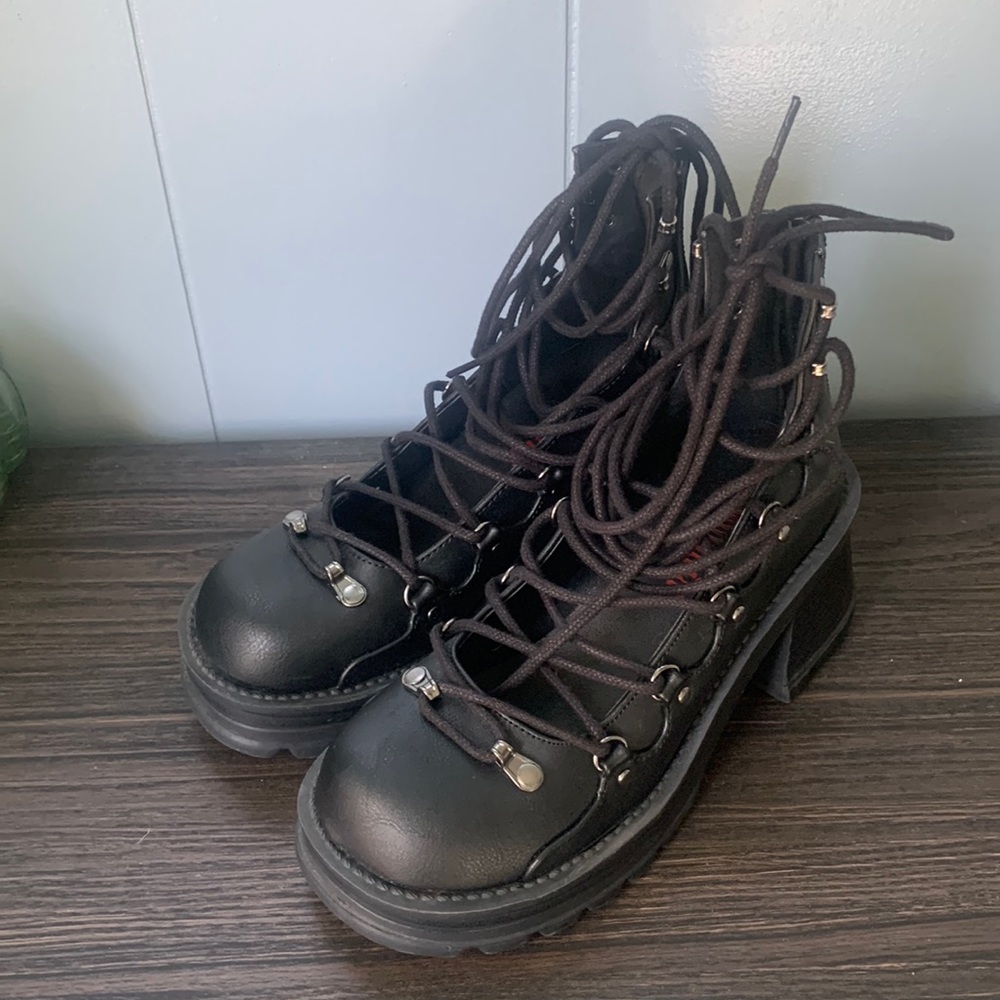 Demonia lace up Mary Janes